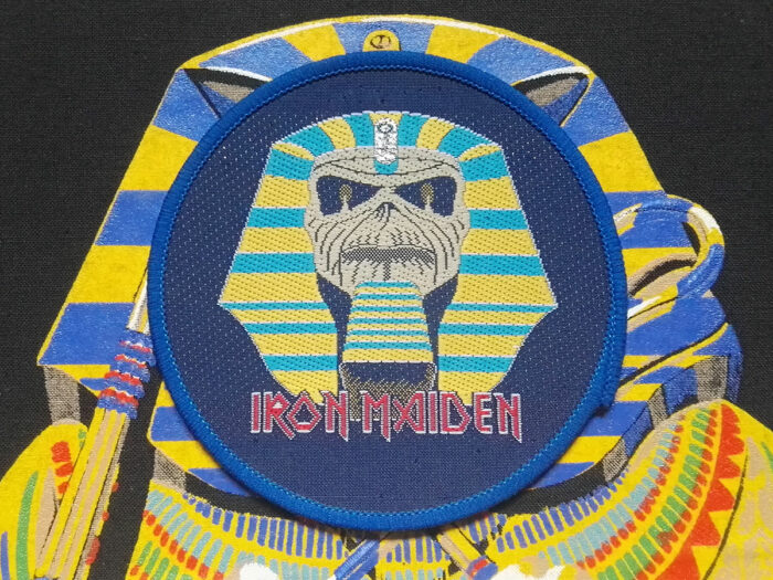 Iron Maiden "Powerslave Mummy" Blue Border Circular Woven Patch