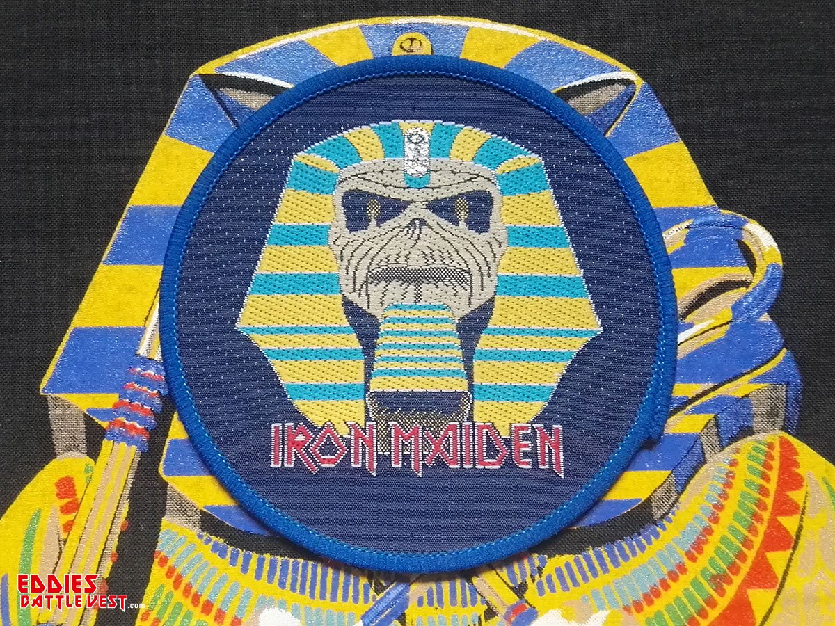 Iron Maiden "Powerslave Mummy" Blue Border Circular Woven Patch