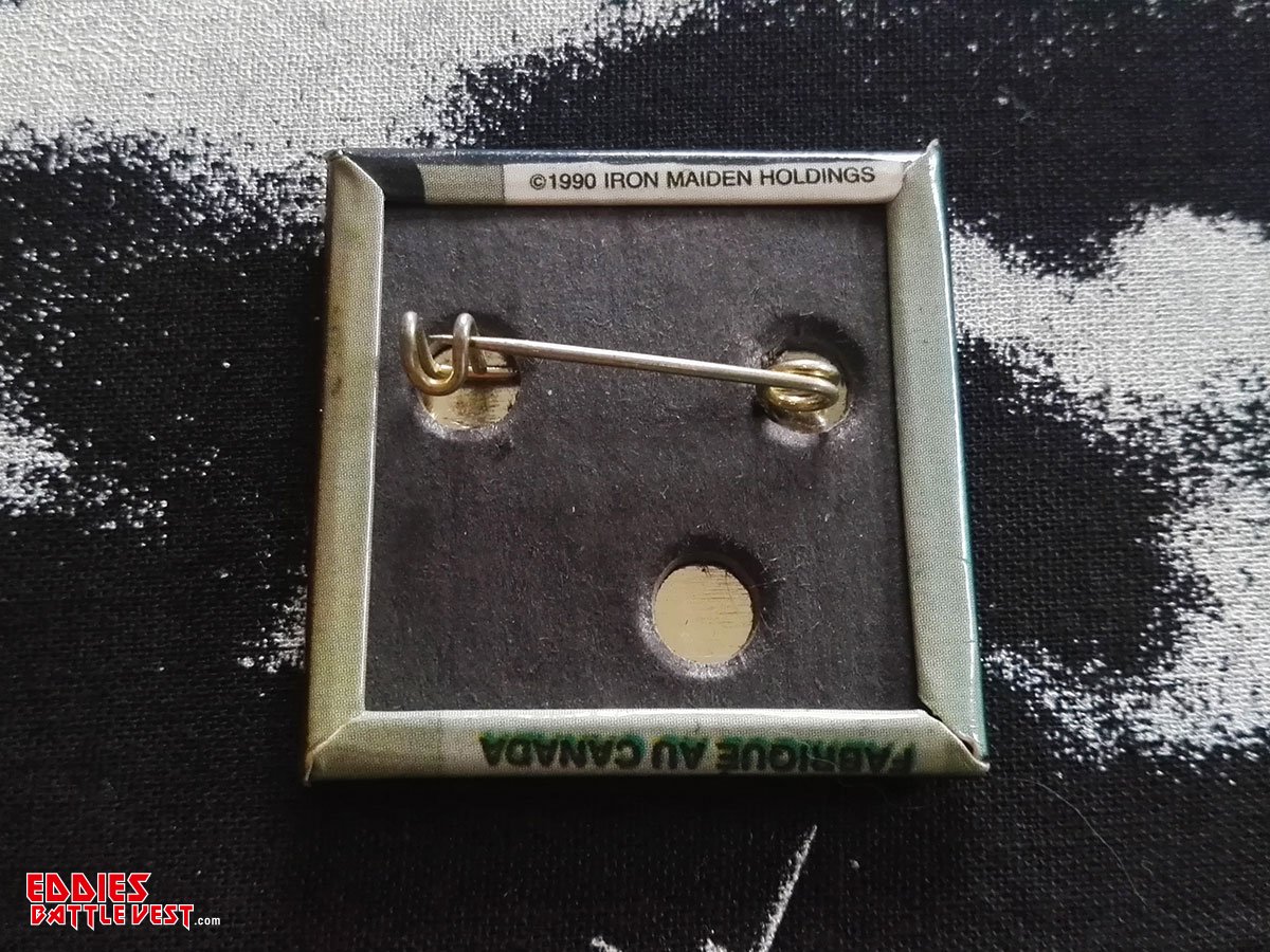 Iron Maiden First Album Square Pin Badge 1990 Back