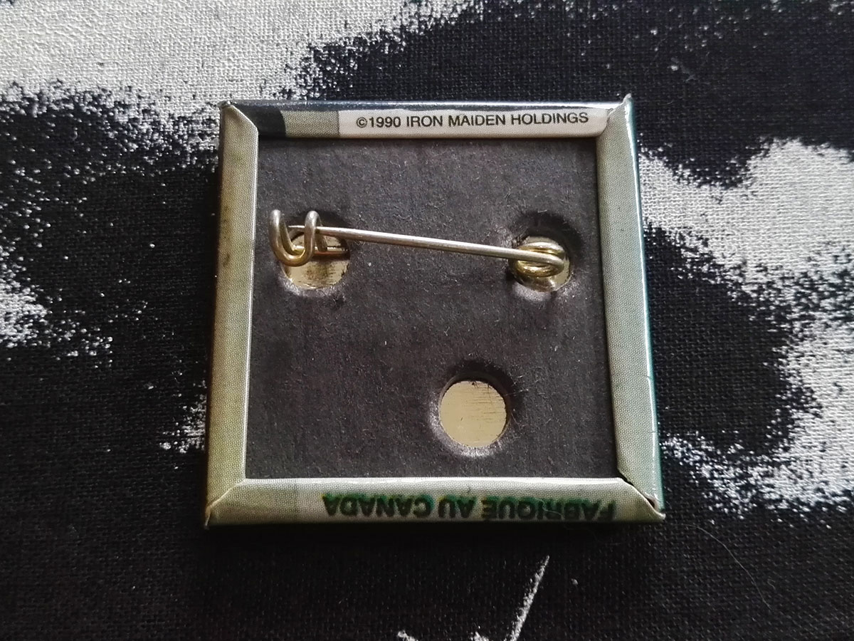 Iron Maiden First Album Square Pin Badge 1990 Back