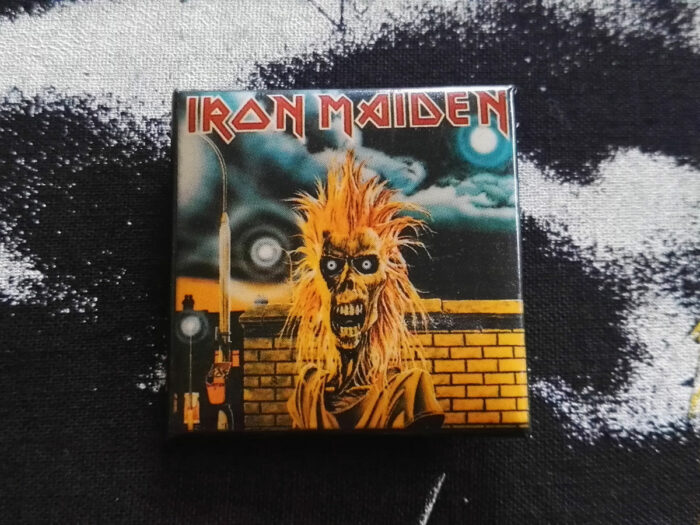 Iron Maiden First Album Square Pin Badge 1990 Front