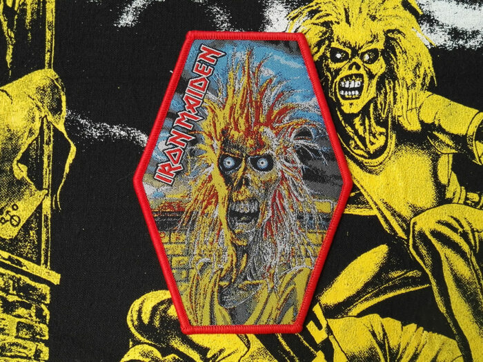 Iron Maiden "First Album" Red Border Woven Patch 2021 made by Pull The Plug Patches Front