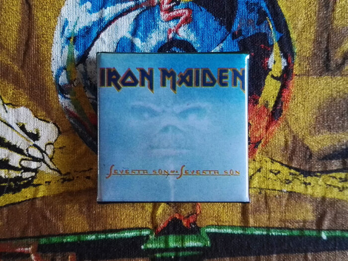 Iron Maiden "Seventh Son Of A Seventh Son Eddie Face" Square Pin Badge Front