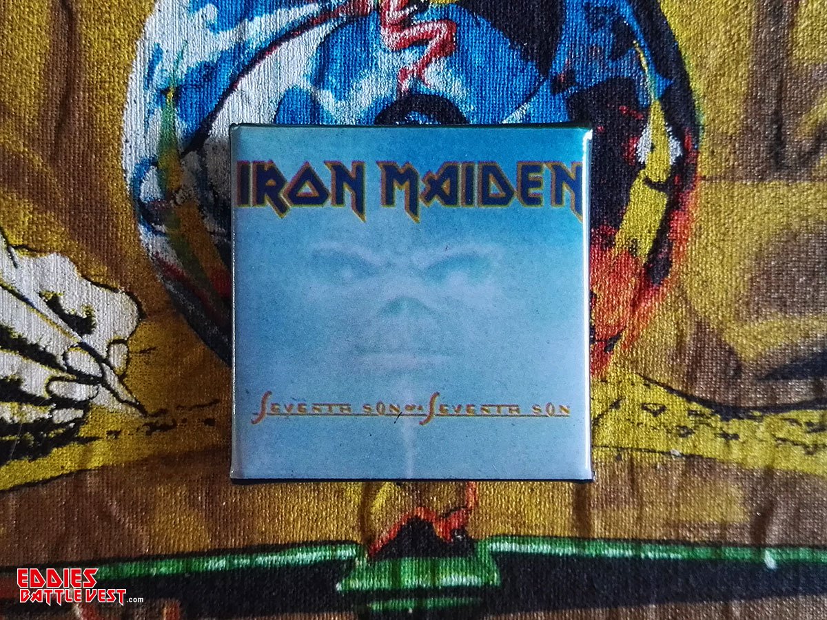 Iron Maiden "Seventh Son Of A Seventh Son Eddie Face" Square Pin Badge Front