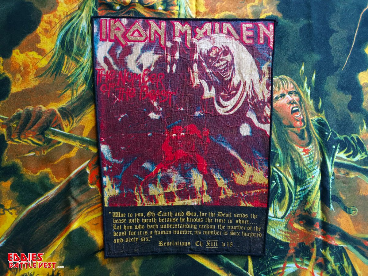 Iron Maiden "The Number Of The Beast" Backpatch Bootleg with scripture version V