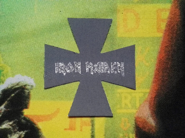 Iron Maiden "Logo Cross" Woven Patch Iron On Front