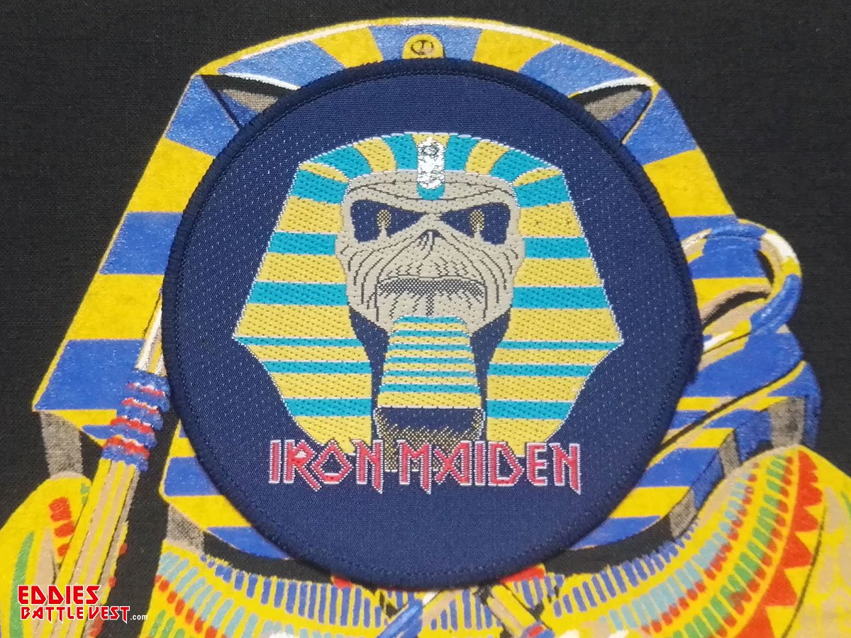 Iron Maiden "Powerslave Mummy" Dark Blue Border Circular Woven Patch