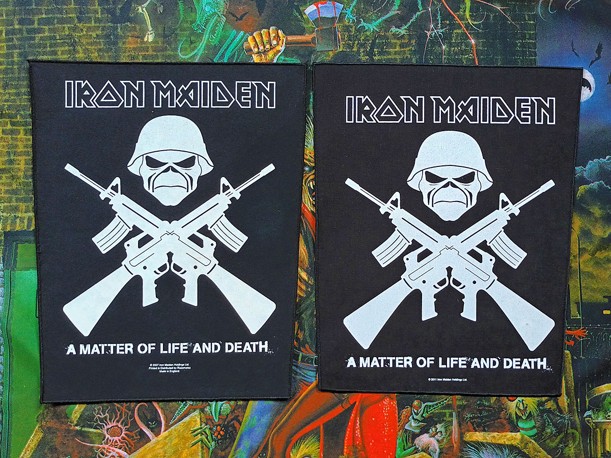 Iron Maiden "A Matter Of Life And Death Crossed Guns" Backpatch Comparison