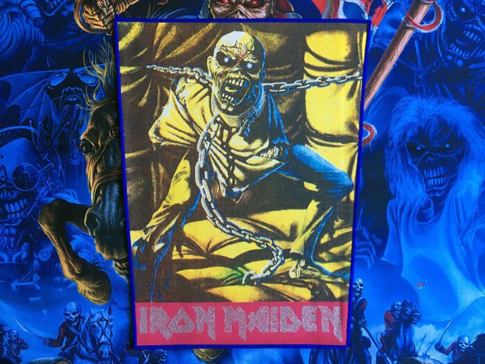 Iron Maiden "Piece Of Mind" Blue Border Bootleg Backpatch with glitter