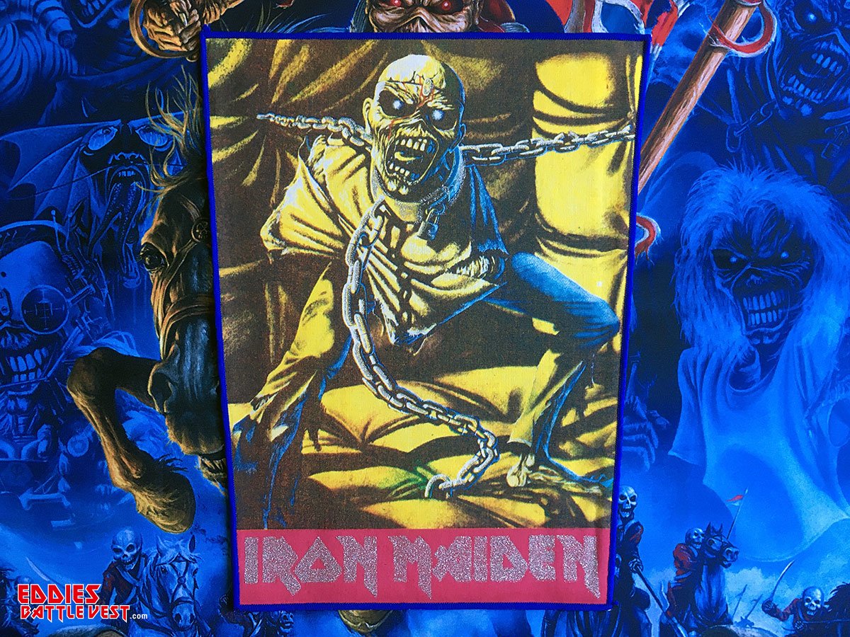 Iron Maiden "Piece Of Mind" Blue Border Bootleg Backpatch with glitter