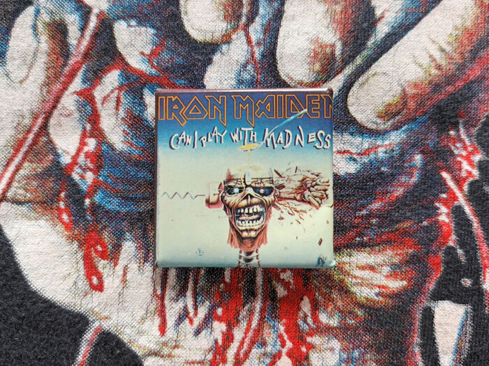 Iron Maiden "Can I Play With Madness" Square Pin Badge Front