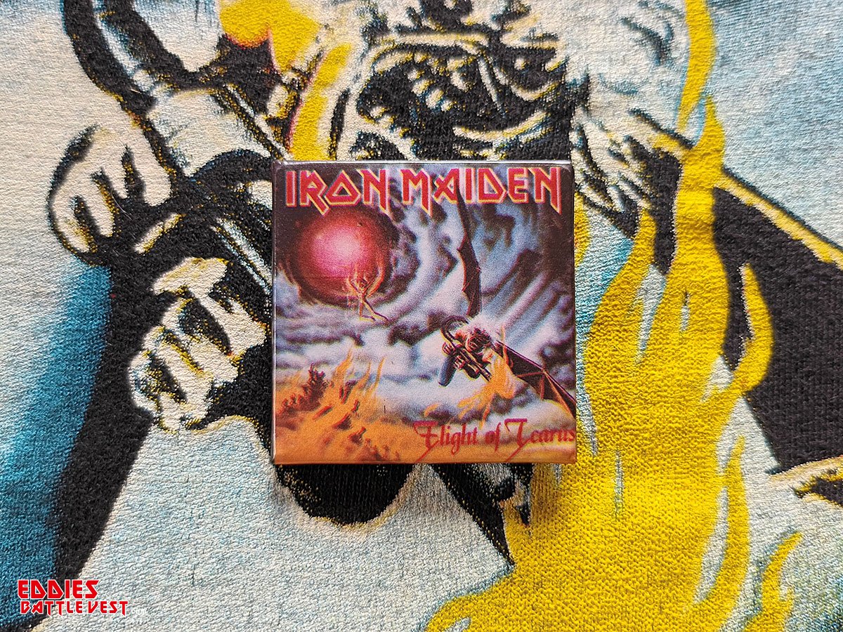 Iron Maiden "Flight Of Icarus" Square Pin Badge Front